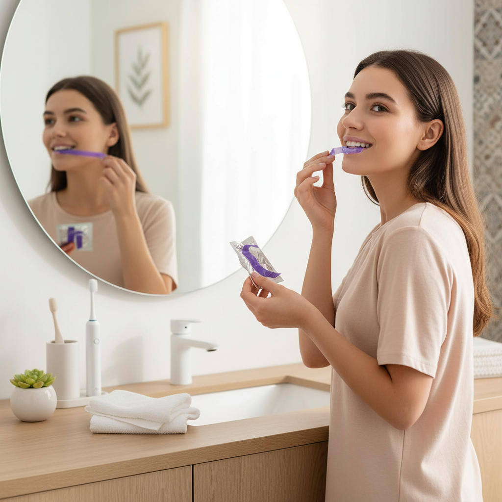 Purple Teeth Whitening Strips Brighten Tooth Remove Plaque Stain Cleaning Oral Hygiene Reduce Sensitivity Bleaching Dental Tools